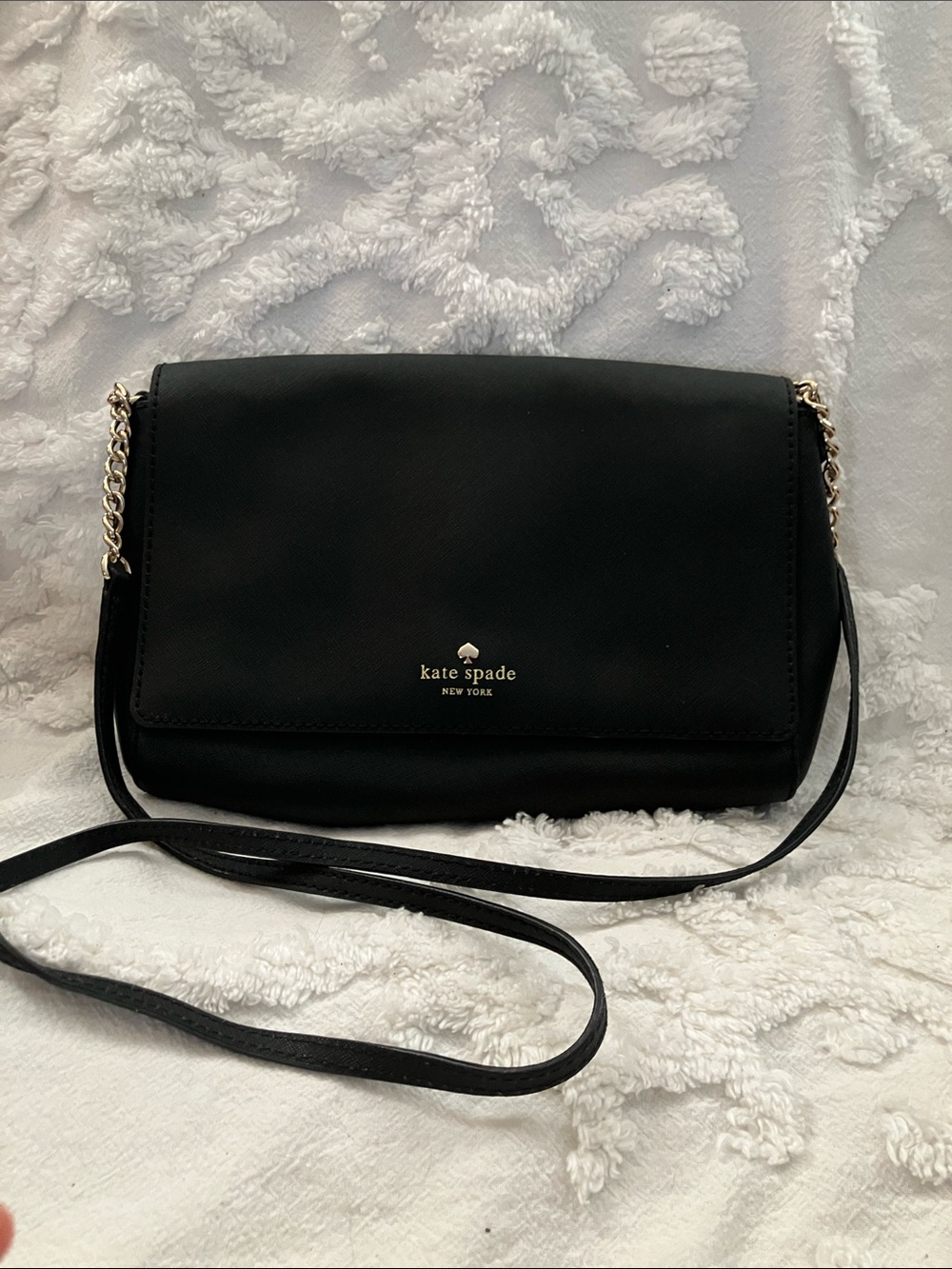 kate spade black crossbody with gold-tone chain accents